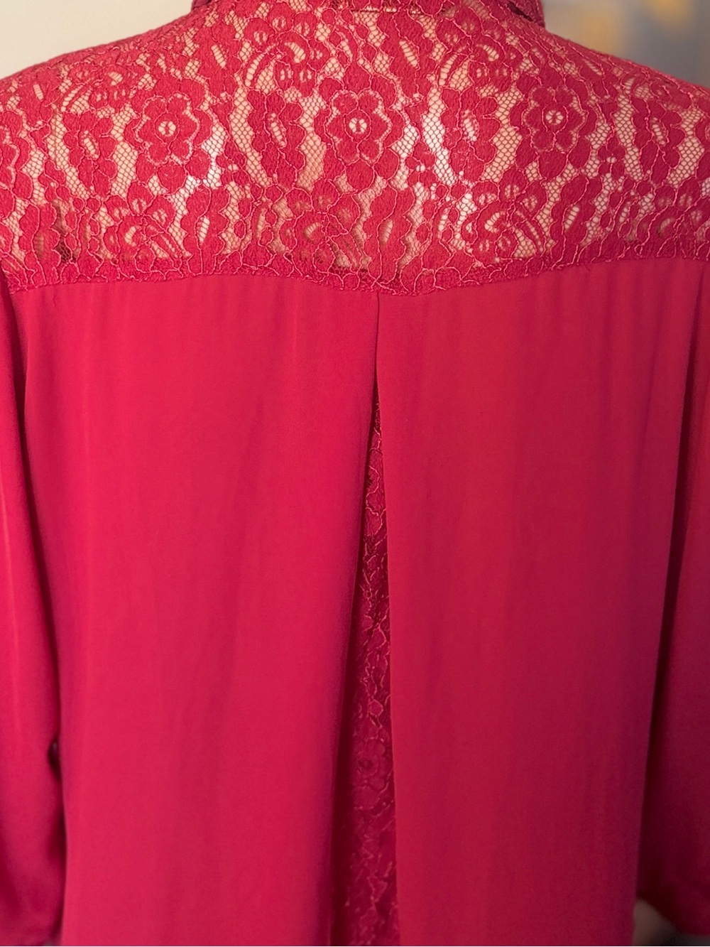 Lace-Trim Vibrant Red Button-Down Dress - Picture 6 of 11
